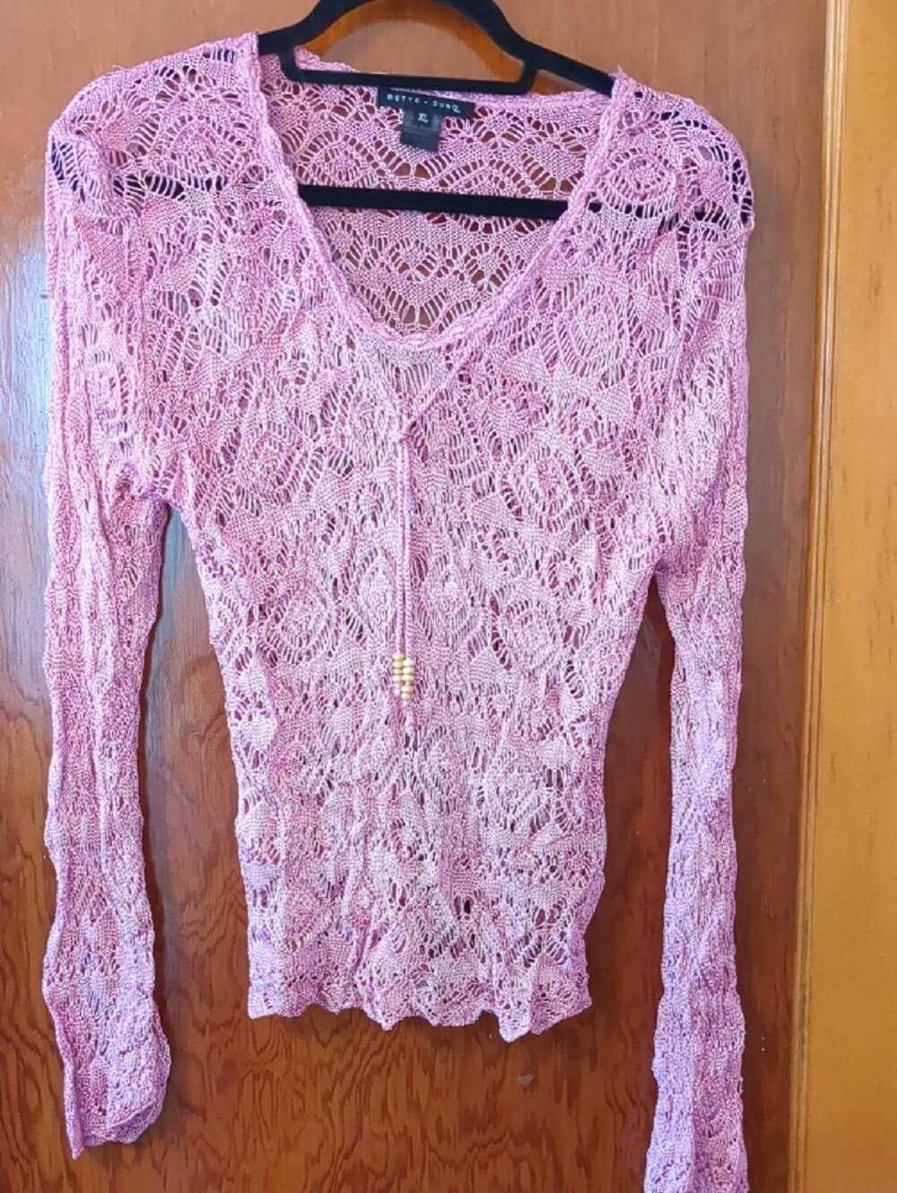 Pink Crochet Knit Long-Sleeve Top - Picture 2 of 3